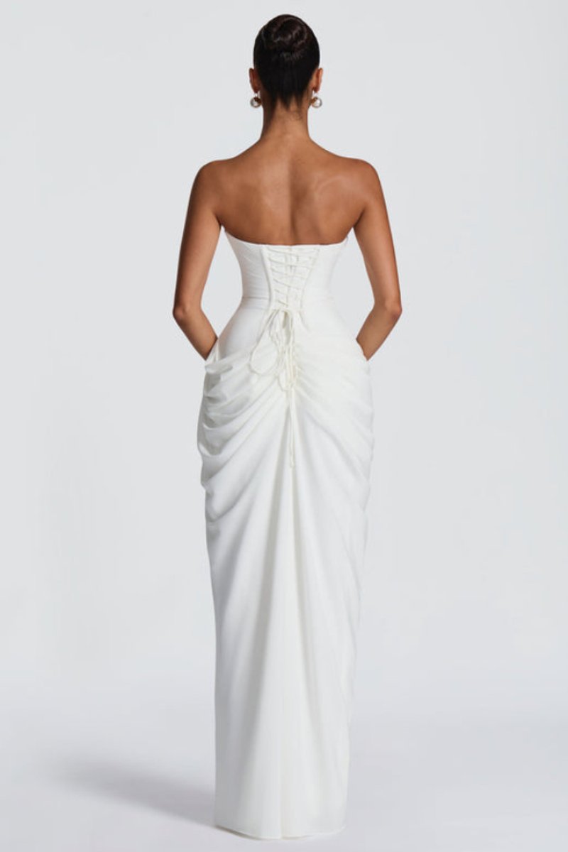 Women's Strapless Draped Slit Formal Evening Gown
