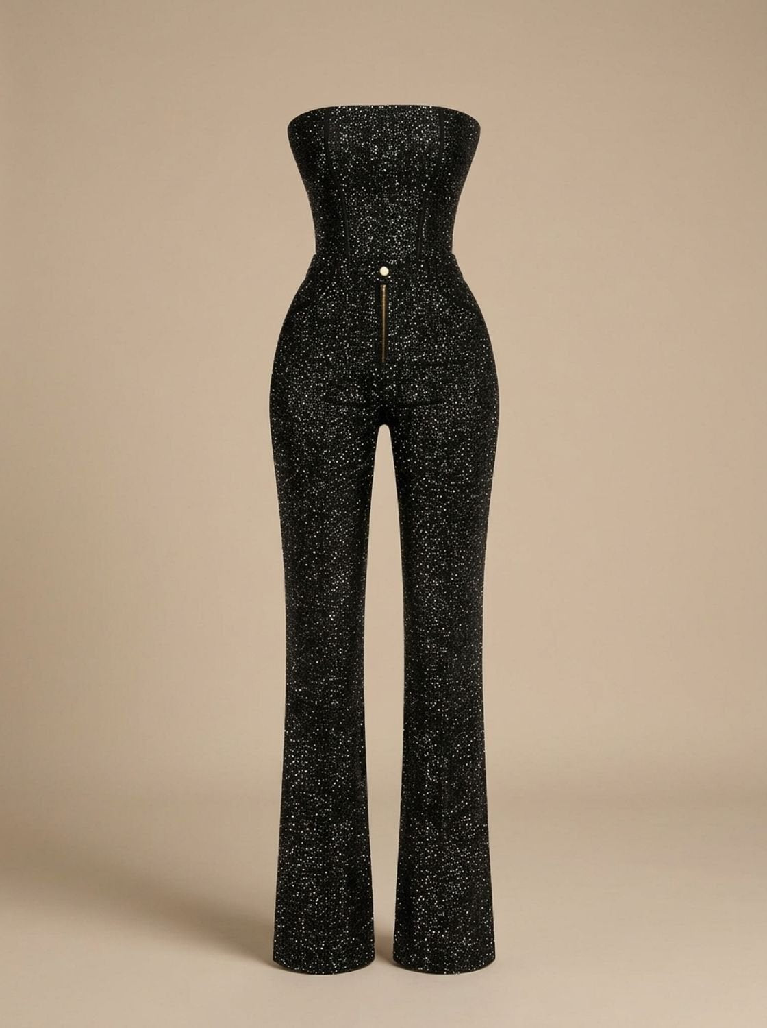 Women's Strapless Glitter Denim Sculpted Jumpsuit - Black