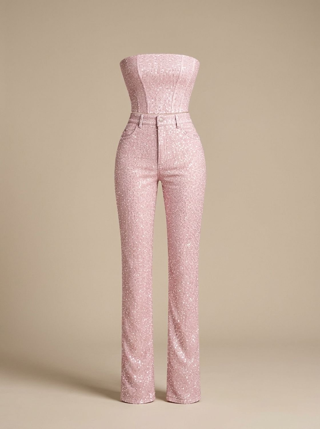 Women's Strapless Glitter Denim Sculpted Jumpsuit - Pink