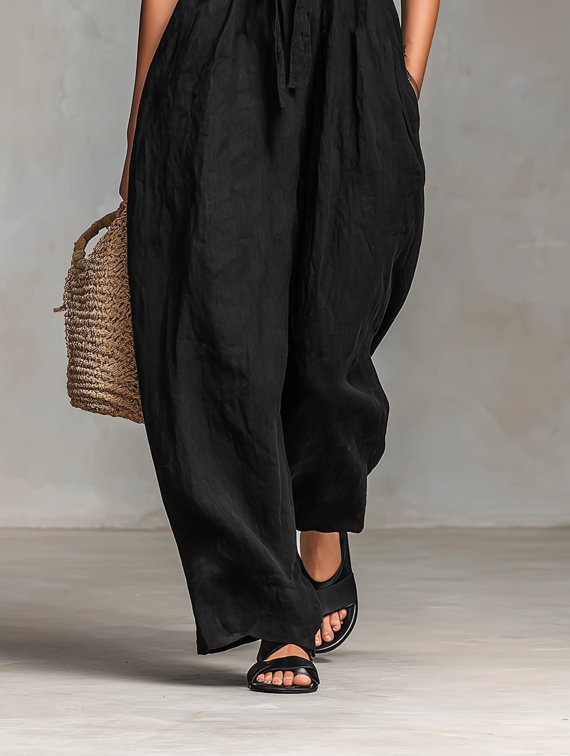 Women's Strapless Linen-Blend Wide-Leg Jumpsuit