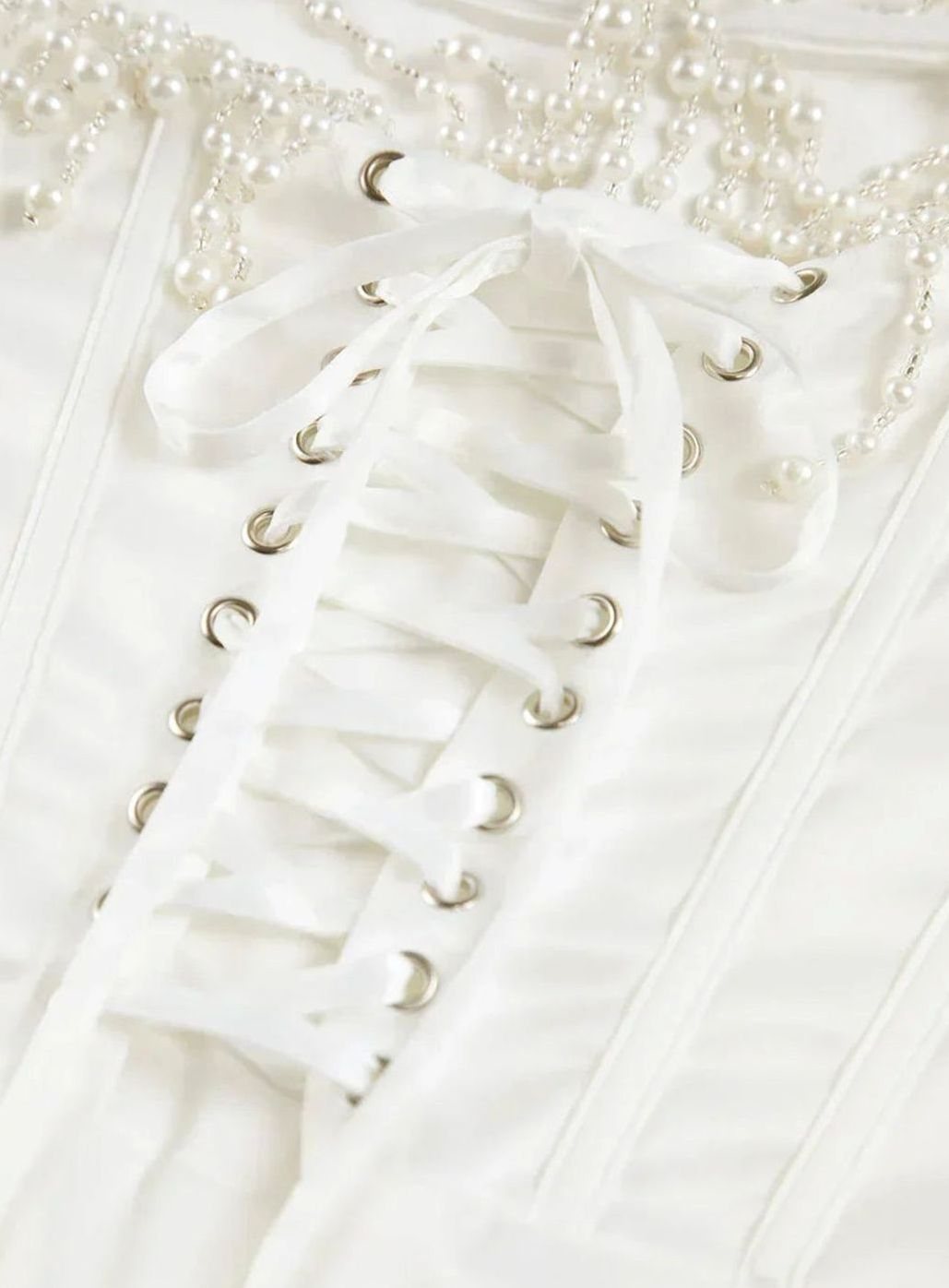 Women's Strapless Pearl-Trim Corset Midi Dress Ivory