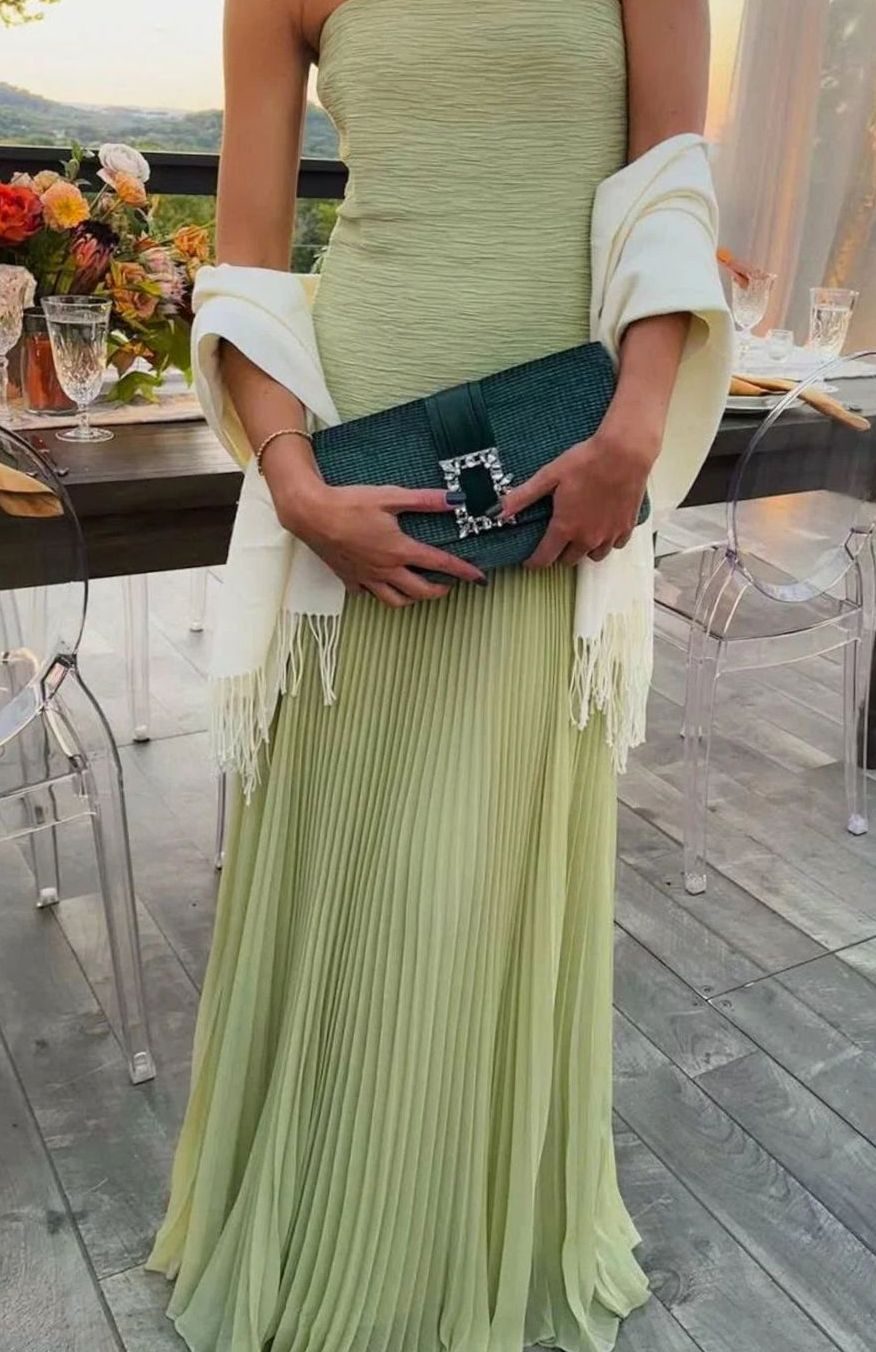 Women's Strapless Pleated Maxi Dress - Green