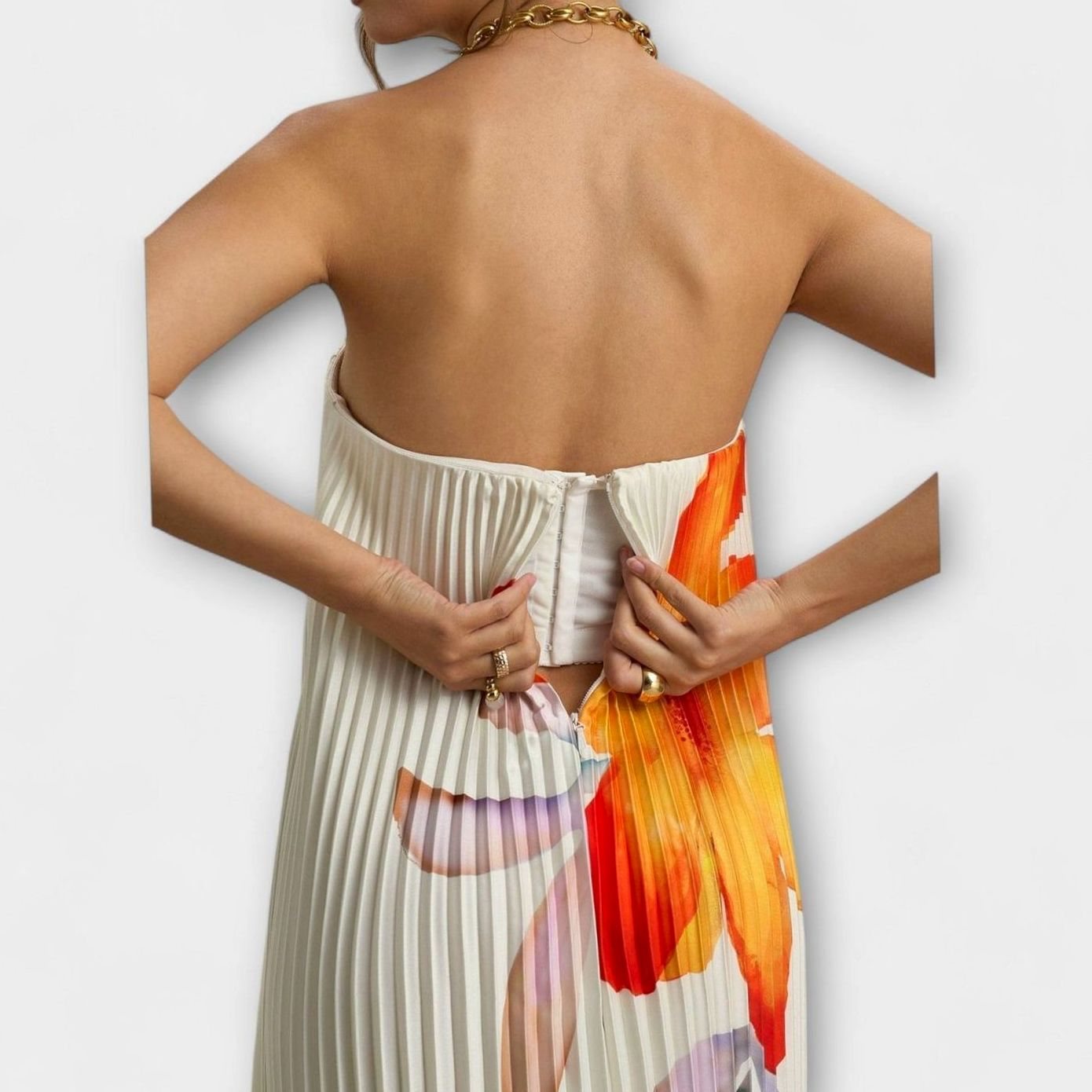 Women's Strapless Pleated Sweetheart Maxi Dress