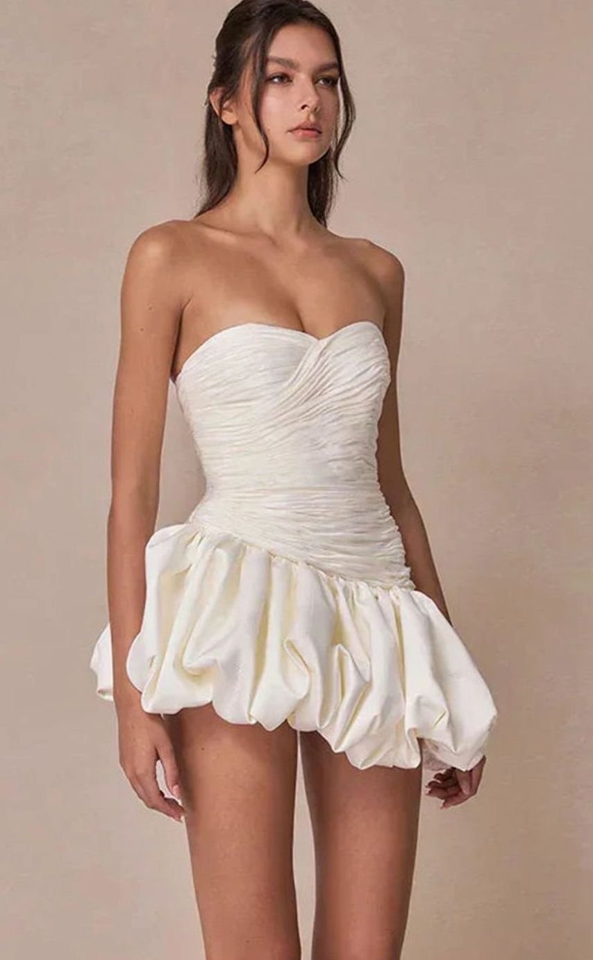 Women's Strapless Ruched Balloon-Hem Formal Mini Dress