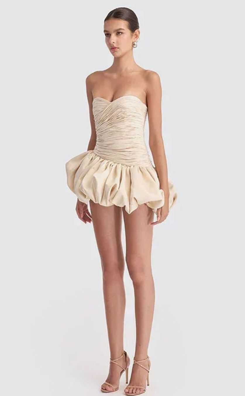 Women's Strapless Ruched Balloon-Hem Formal Mini Dress