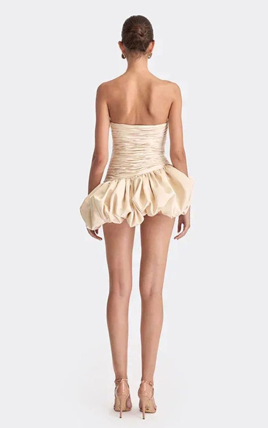 Women's Strapless Ruched Balloon-Hem Formal Mini Dress