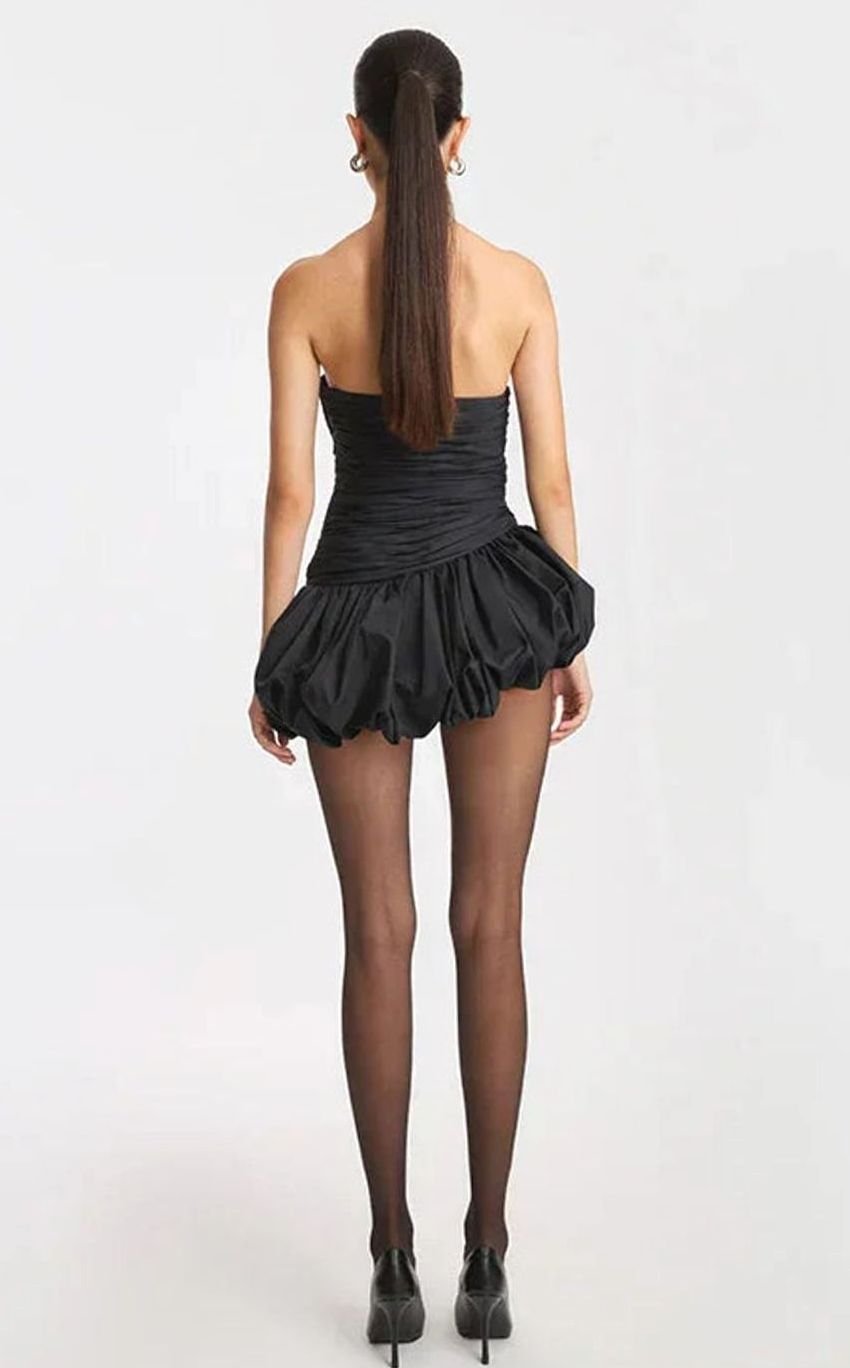 Women's Strapless Ruched Balloon-Hem Formal Mini Dress