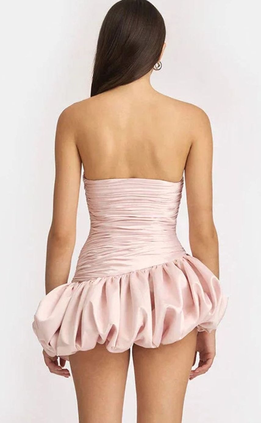 Women's Strapless Ruched Balloon-Hem Formal Mini Dress