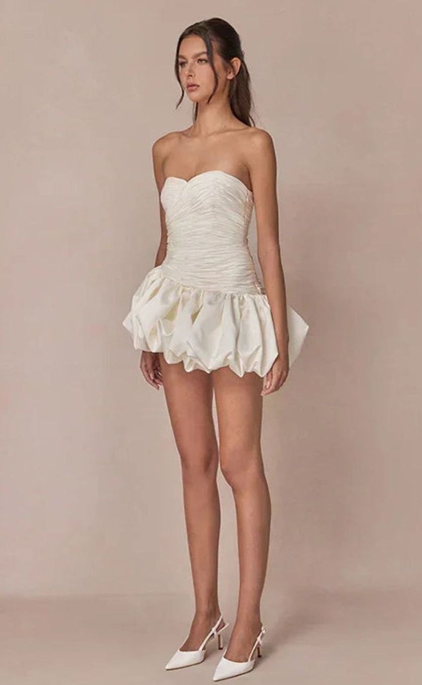 Women's Strapless Ruched Balloon-Hem Formal Mini Dress