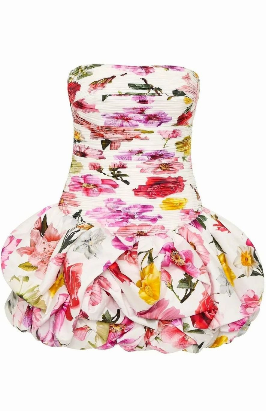 Women's Strapless Ruched Bubble-Hem Formal Mini Dress, White