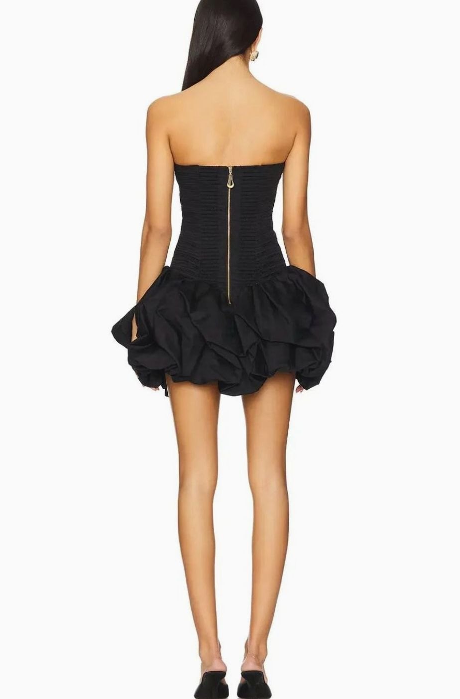 Women's Strapless Ruched Bubble-Hem Formal Mini Dress, White