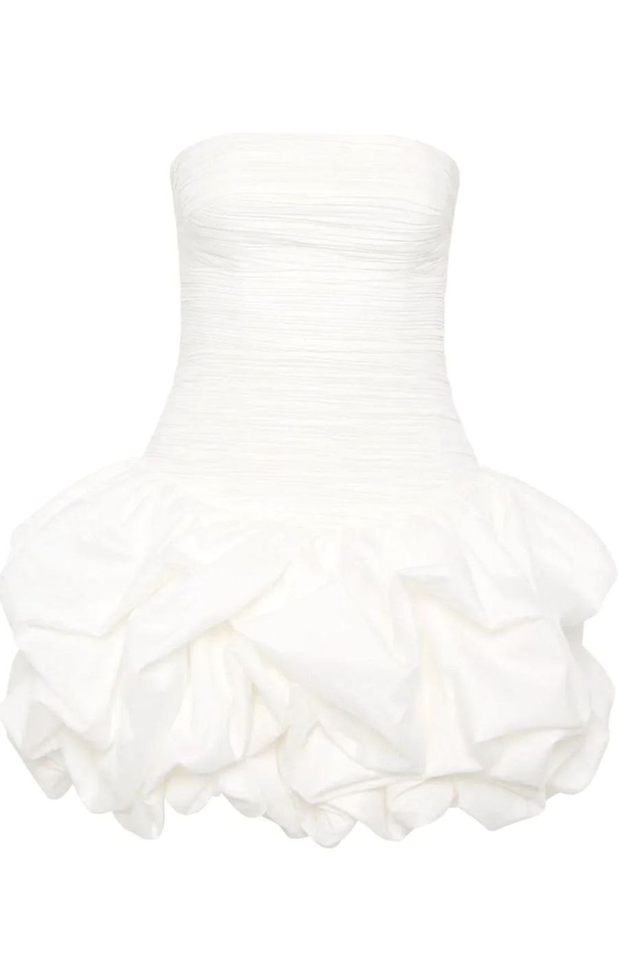 Women's Strapless Ruched Bubble-Hem Formal Mini Dress, White