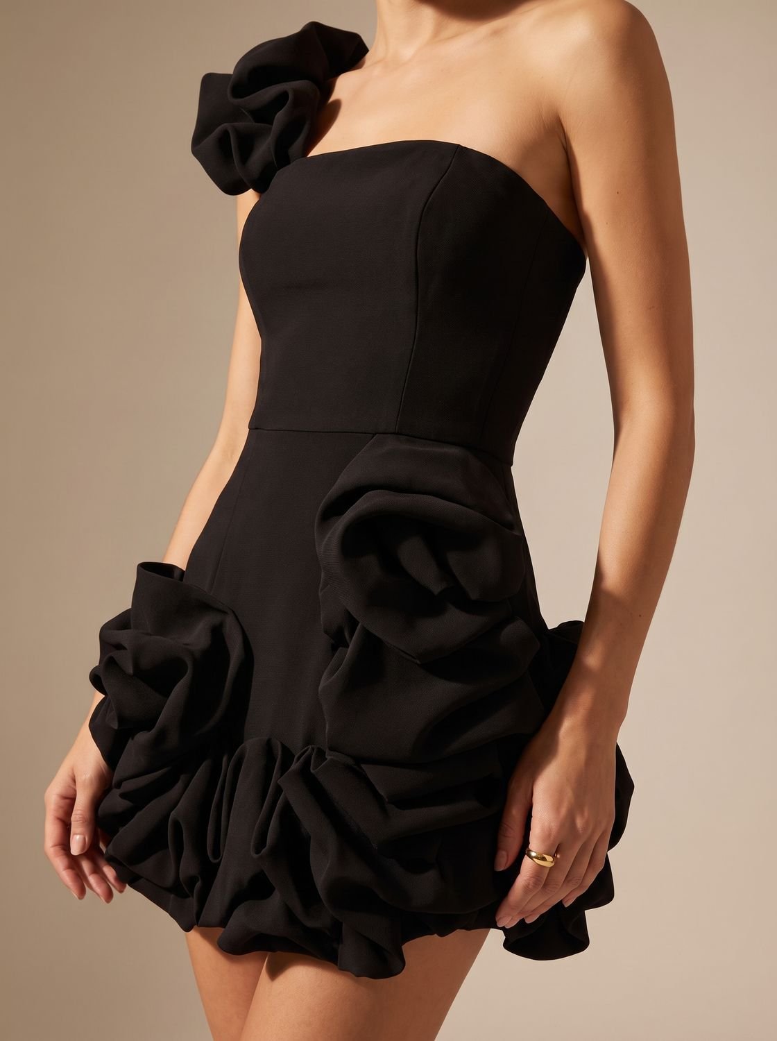 Women's Strapless Ruffle-Hem 3D Floral Mini Cocktail Dress