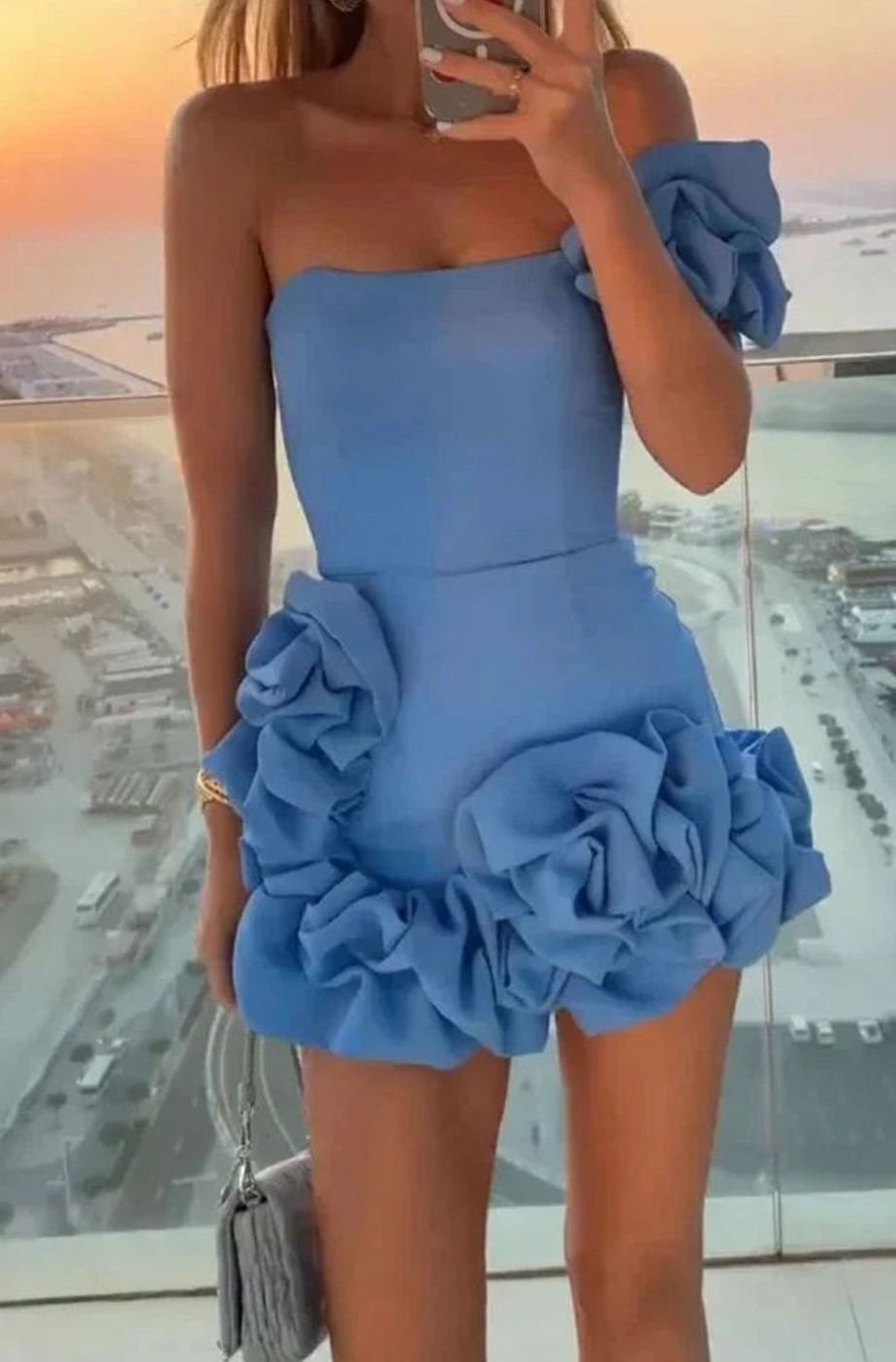 Women's Strapless Ruffle-Hem Mini Wedding Guest Dress