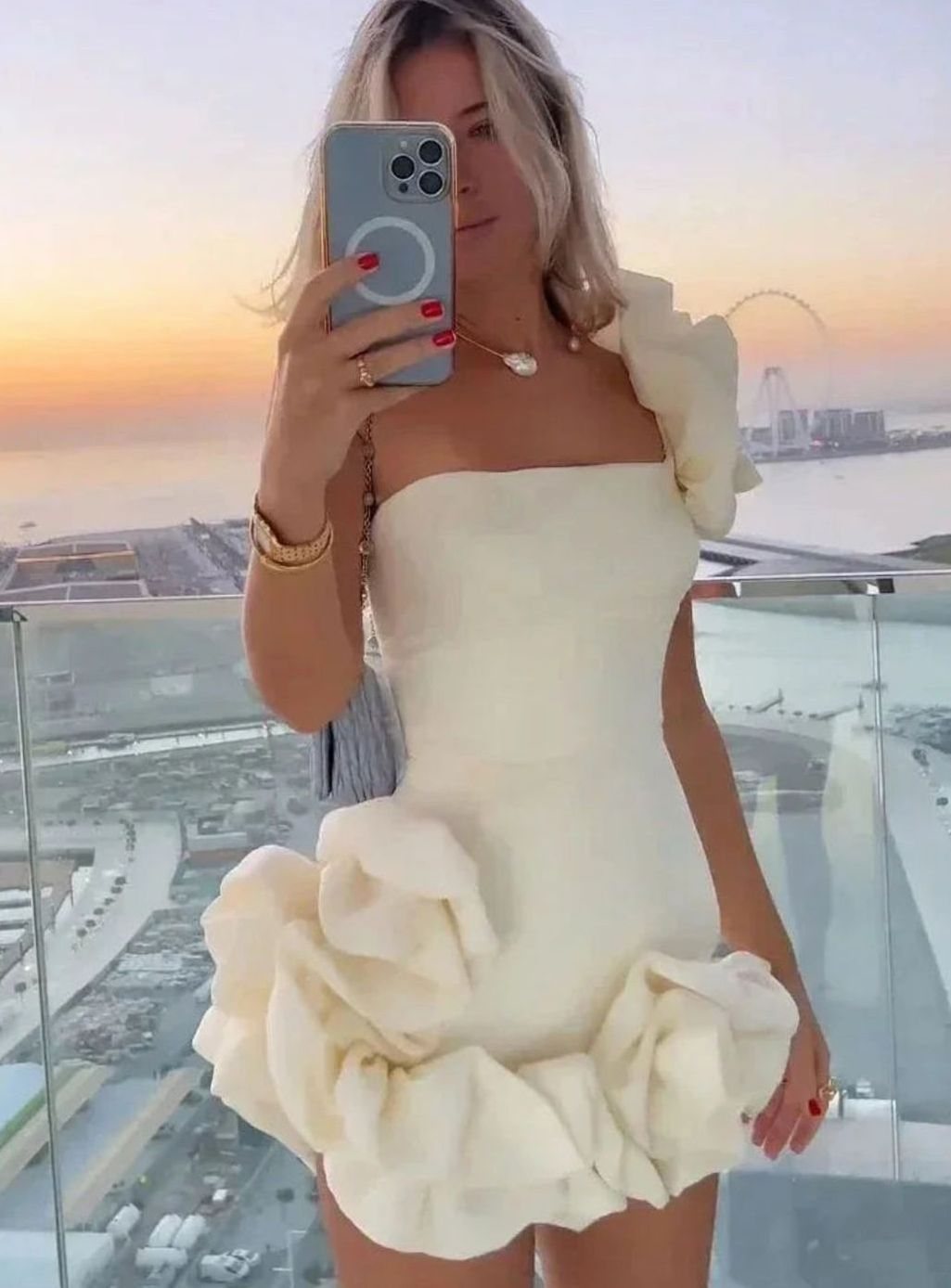 Women's Strapless Ruffle-Hem Mini Wedding Guest Dress - White