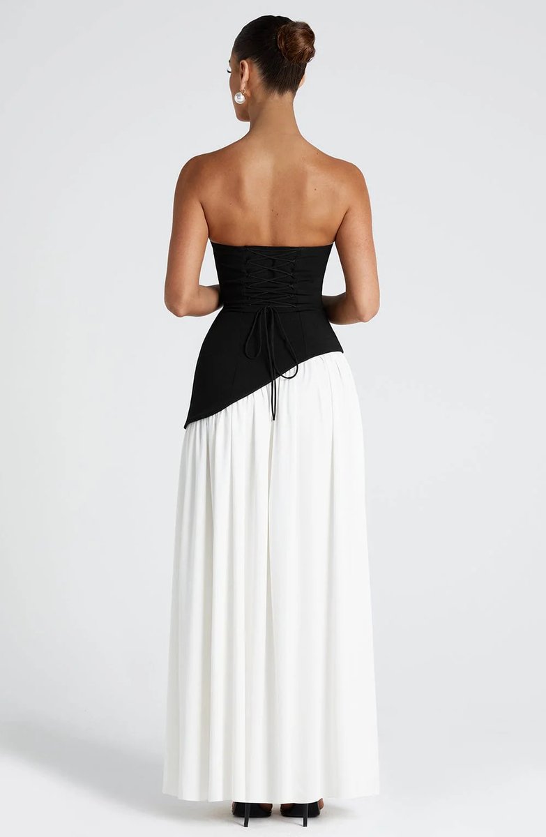 Women's Strapless Scarf-Neck Split Maxi Summer Dress Jumpsuit Style Gown
