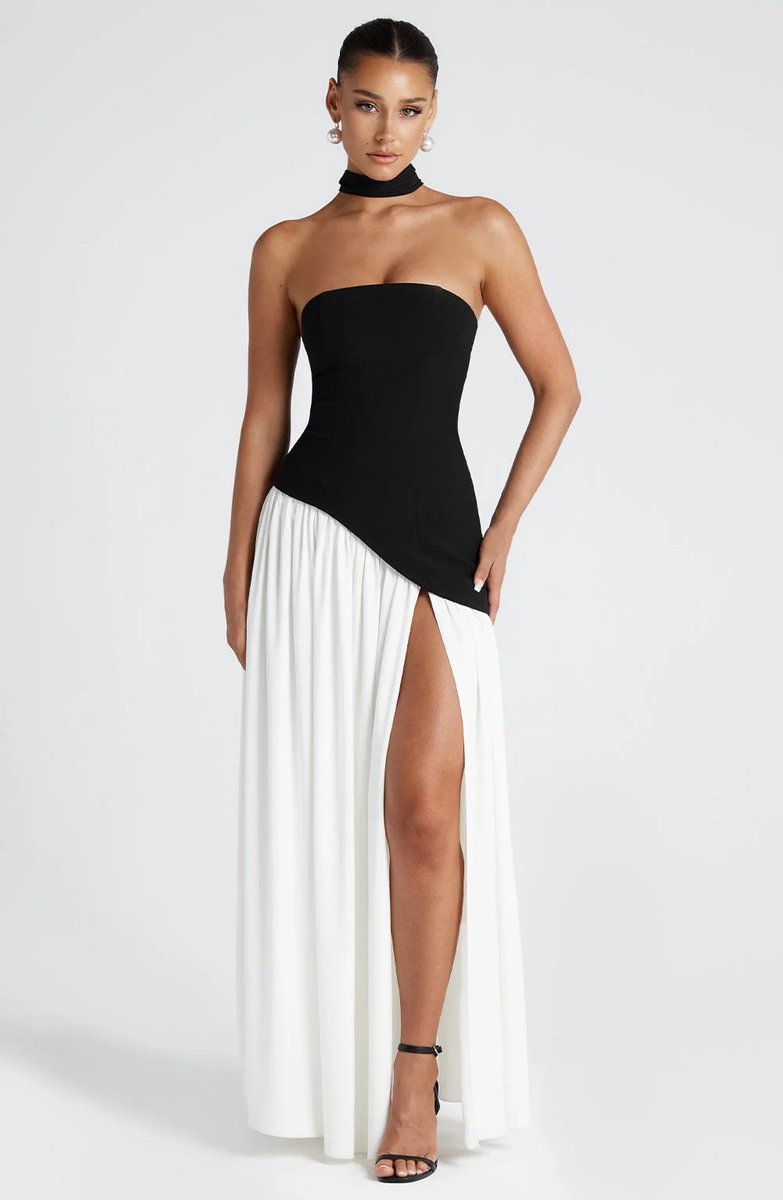 Women's Strapless Scarf-Neck Split Maxi Summer Dress Jumpsuit Style Gown