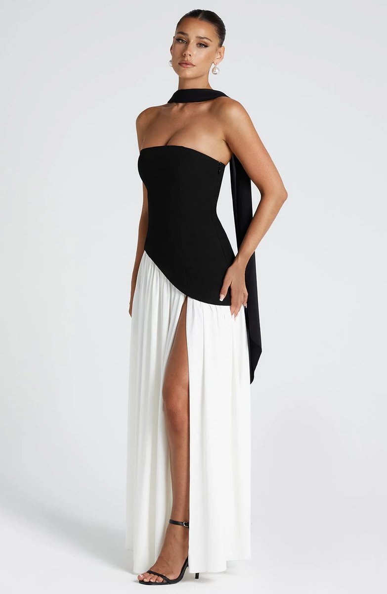 Women's Strapless Scarf-Neck Split Maxi Summer Dress Jumpsuit Style Gown