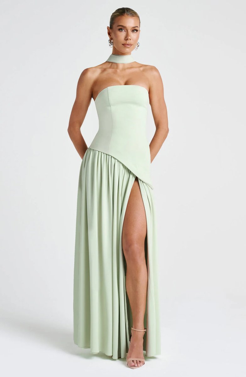 Women's Strapless Scarf-Neck Split Maxi Summer Dress Jumpsuit Style Gown