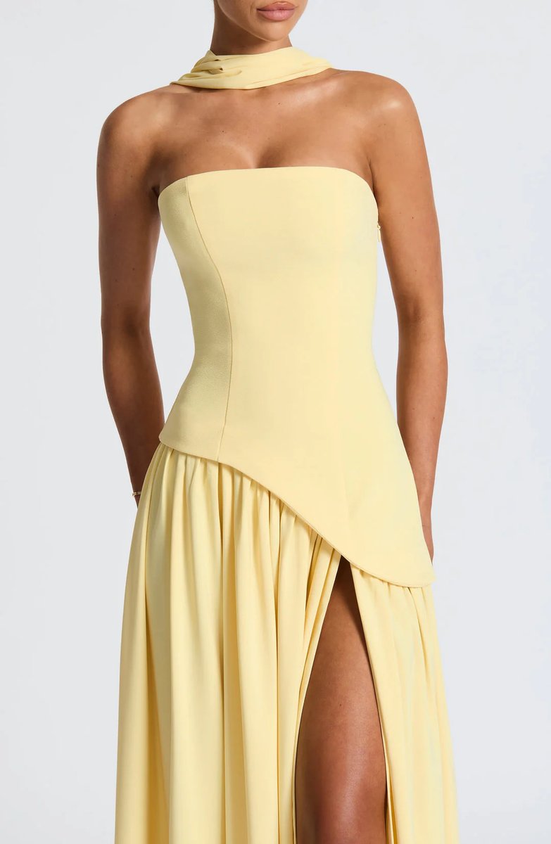 Women's Strapless Scarf-Neck Split Maxi Summer Dress Jumpsuit Style Gown