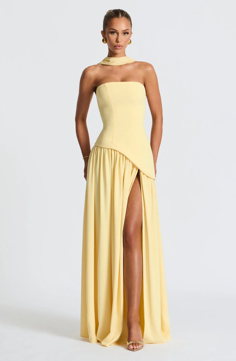 Women's Strapless Scarf-Neck Split Maxi Summer Dress Jumpsuit Style Gown