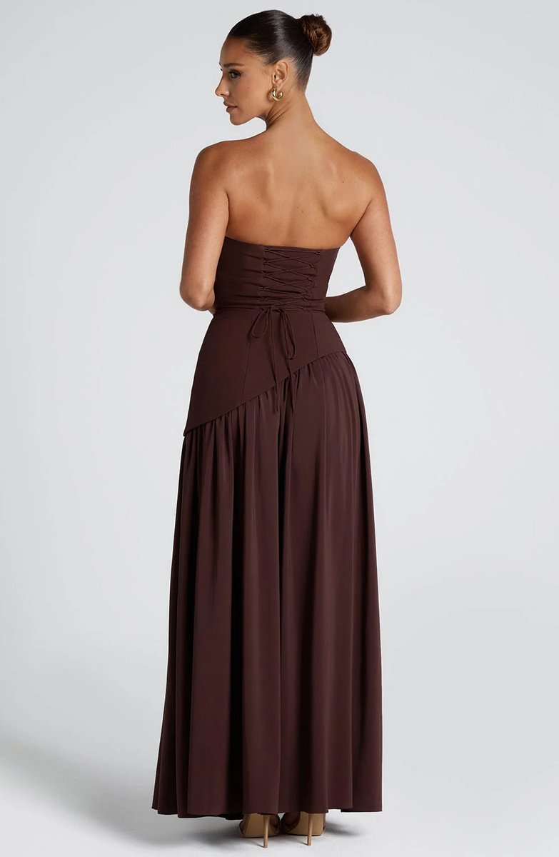 Women's Strapless Scarf-Neck Split Maxi Summer Dress Jumpsuit Style Gown