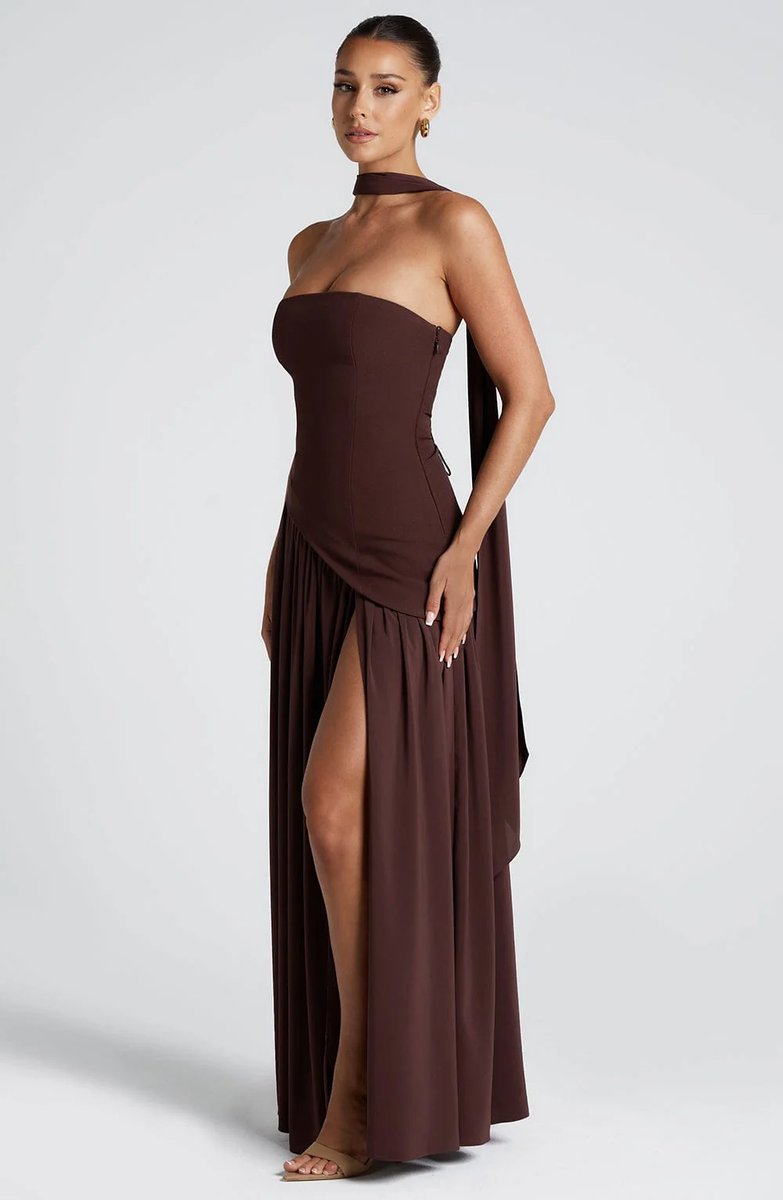 Women's Strapless Scarf-Neck Split Maxi Summer Dress Jumpsuit Style Gown