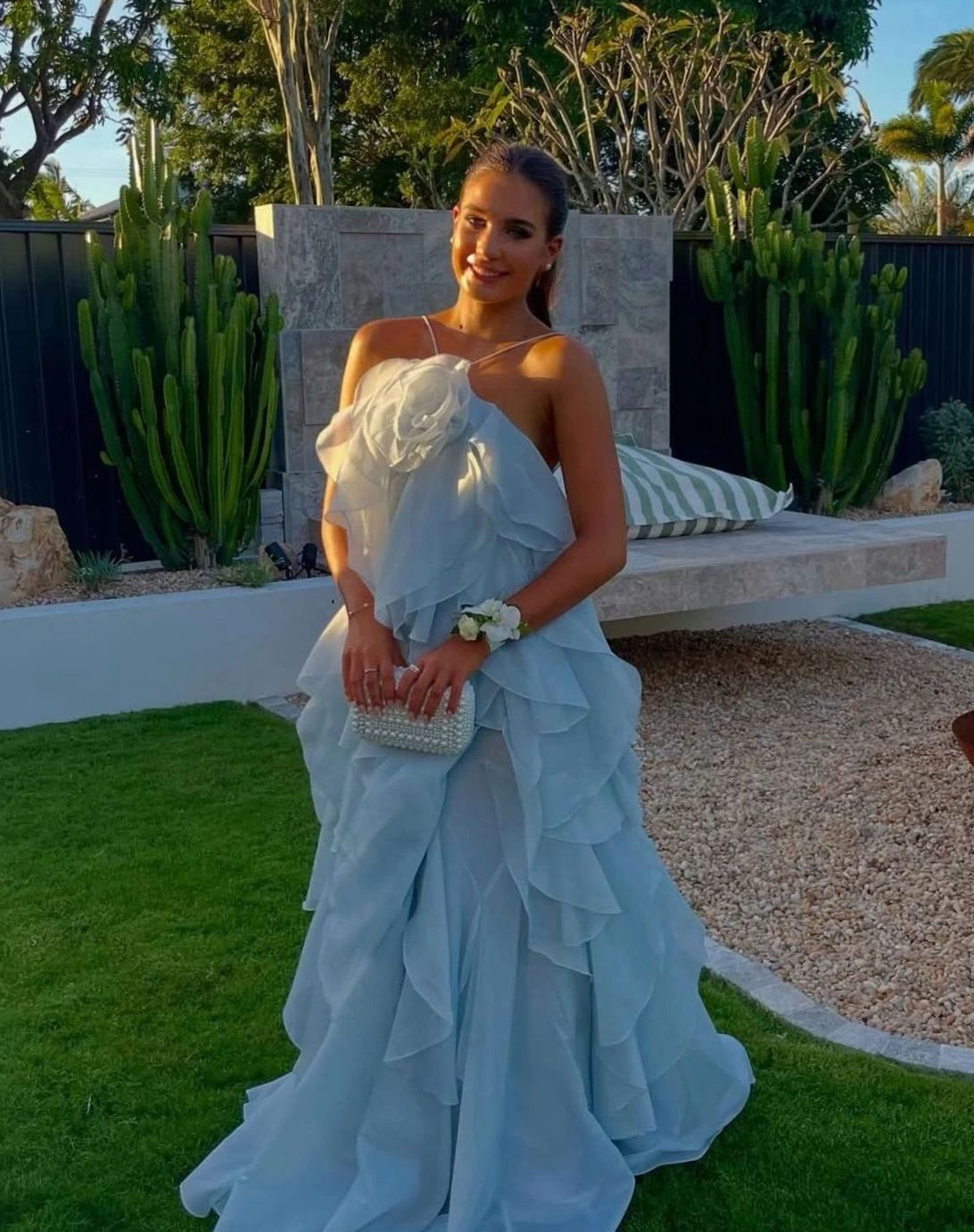 Women's Strapless Tiered Ruffle Formal Maxi Dress - Blue