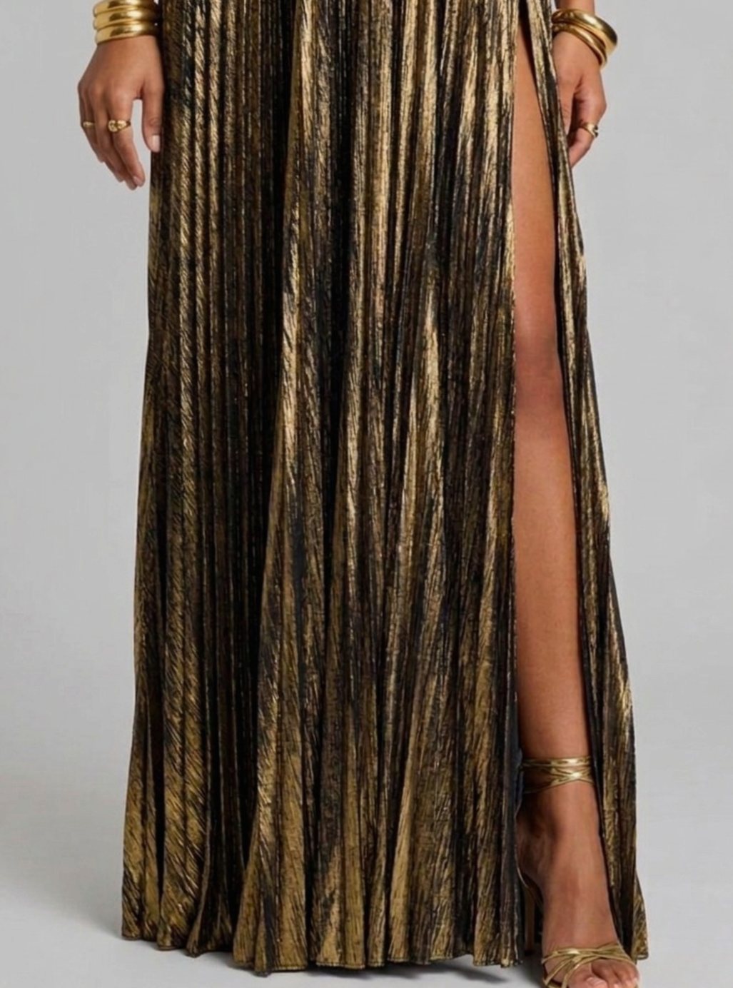 Women's Strapless Twisted-Bodice Pleated High-Slit Maxi Dress