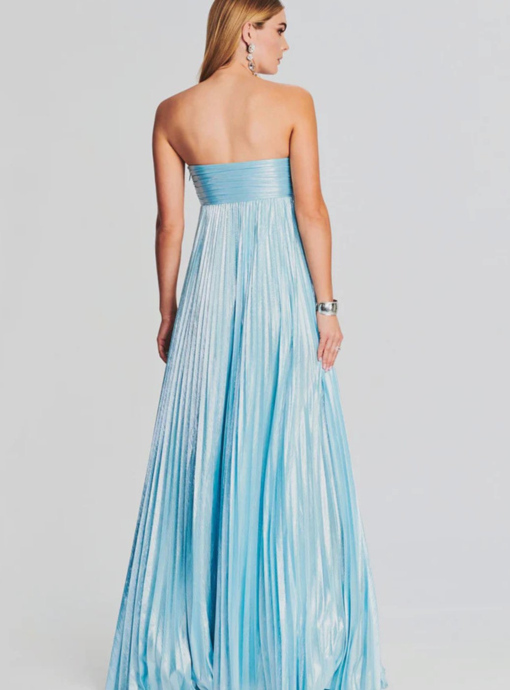 Women's Strapless Twisted-Bodice Pleated High-Slit Maxi Dress