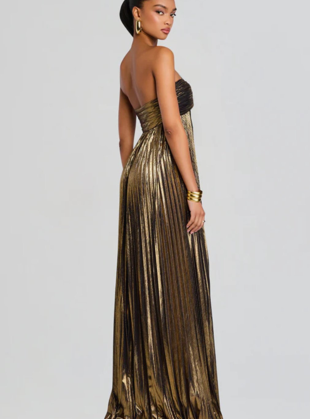 Women's Strapless Twisted-Bodice Pleated High-Slit Maxi Dress