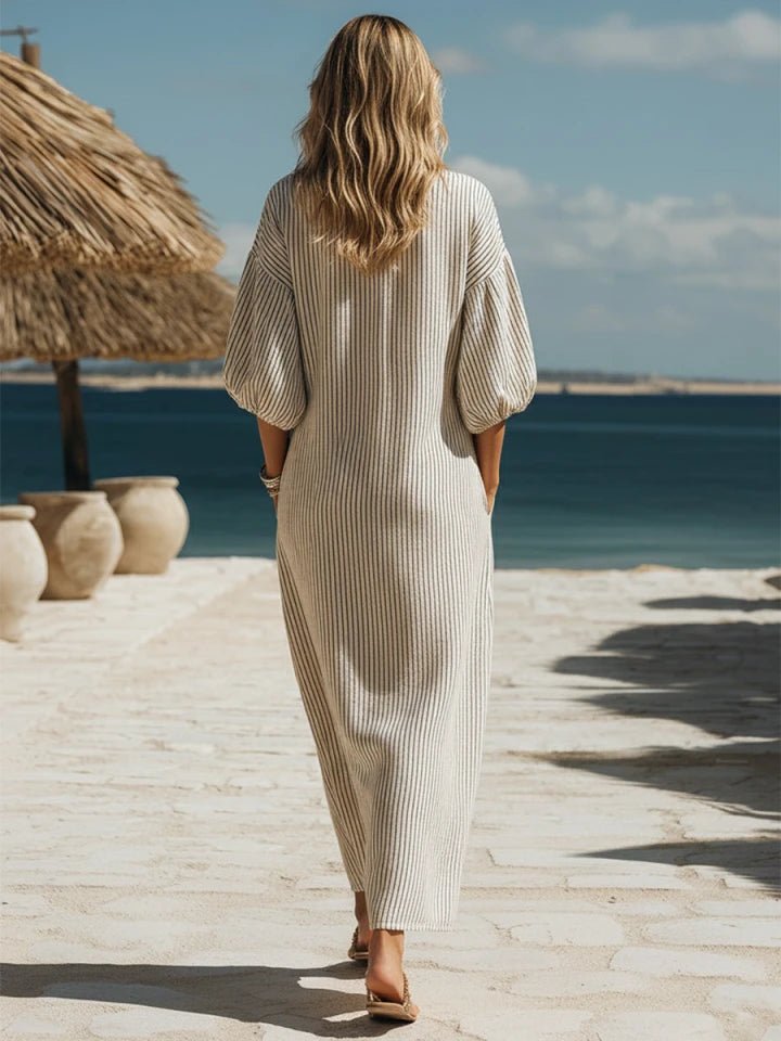 Women's Striped Button-Down Relaxed-Fit Midi Dress