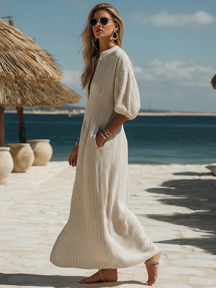 Women's Striped Button-Down Relaxed-Fit Midi Dress