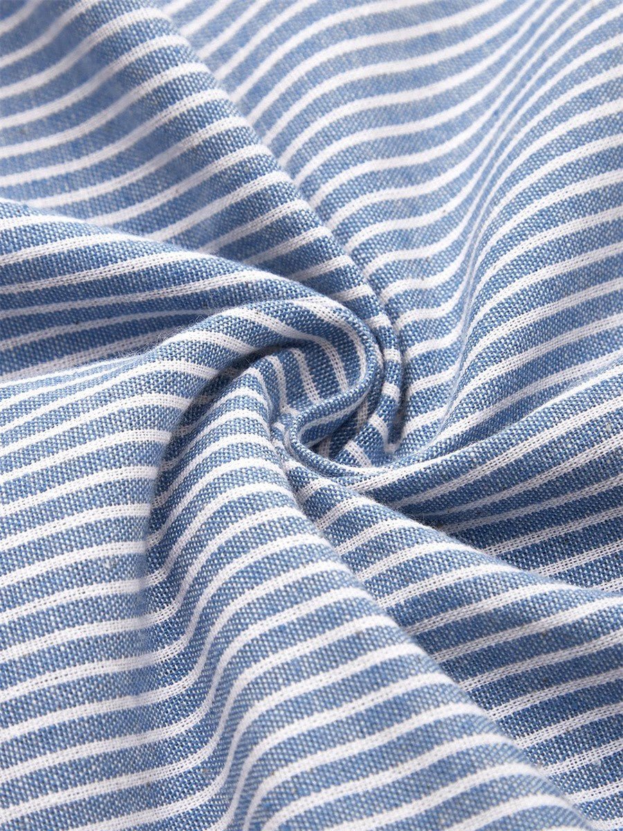 Women's Striped Short-Sleeve Button-Detail Midi Dress Pockets