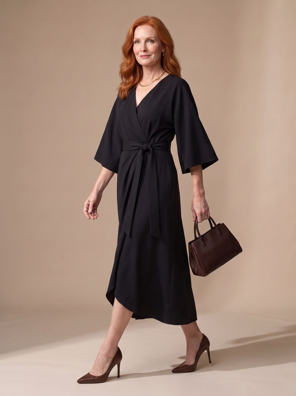 Women's Structured Waist Panel Midi Dress Balloon Sleeves