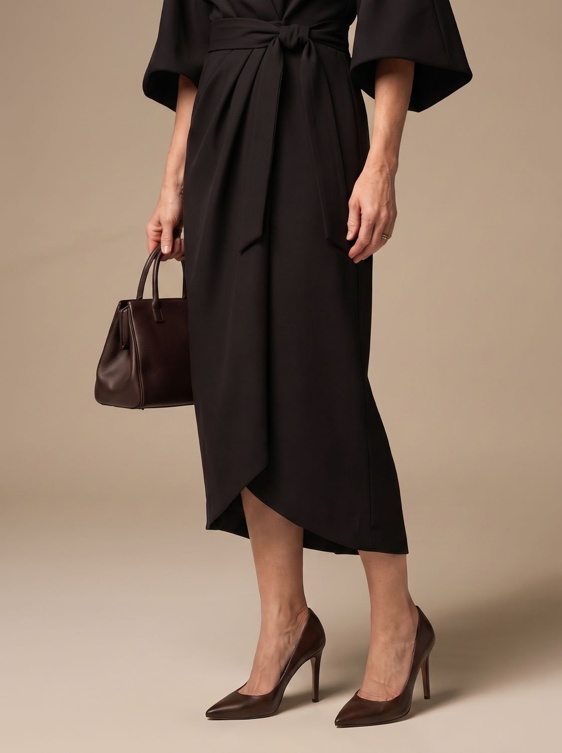 Women's Structured Waist Panel Midi Dress Balloon Sleeves