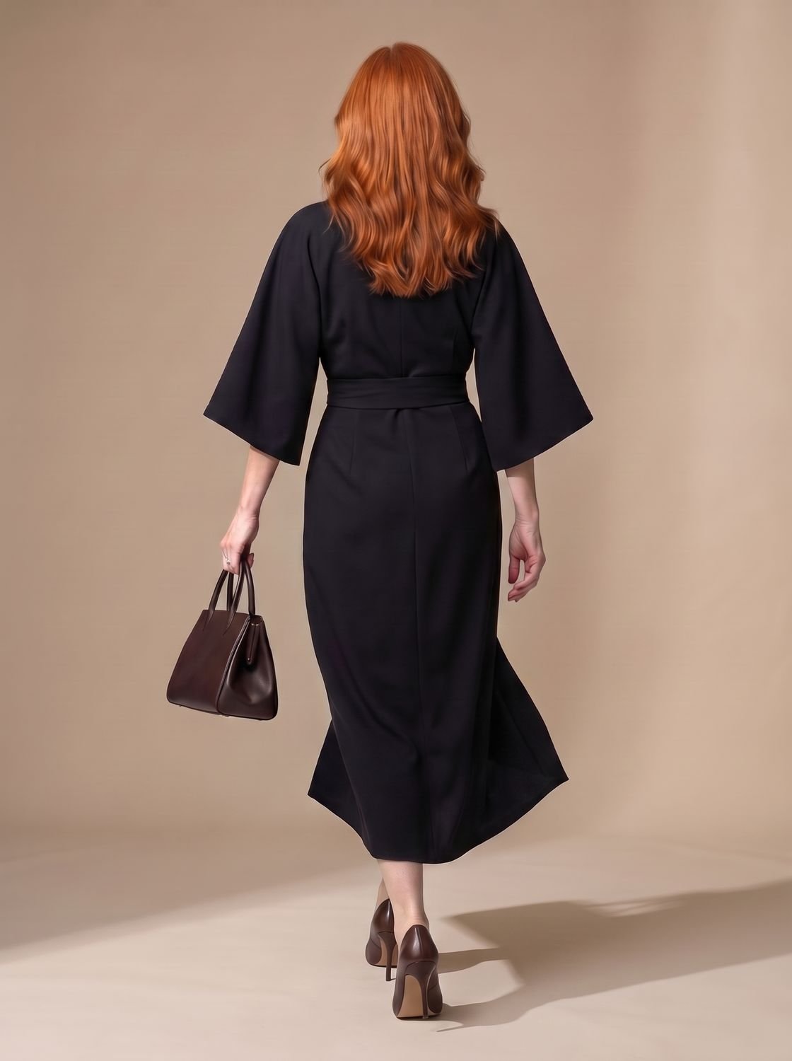 Women's Structured Waist Panel Midi Dress Balloon Sleeves