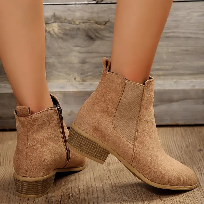 Women's Suede Ankle-Length Slip-On Chelsea Boots - Khaki