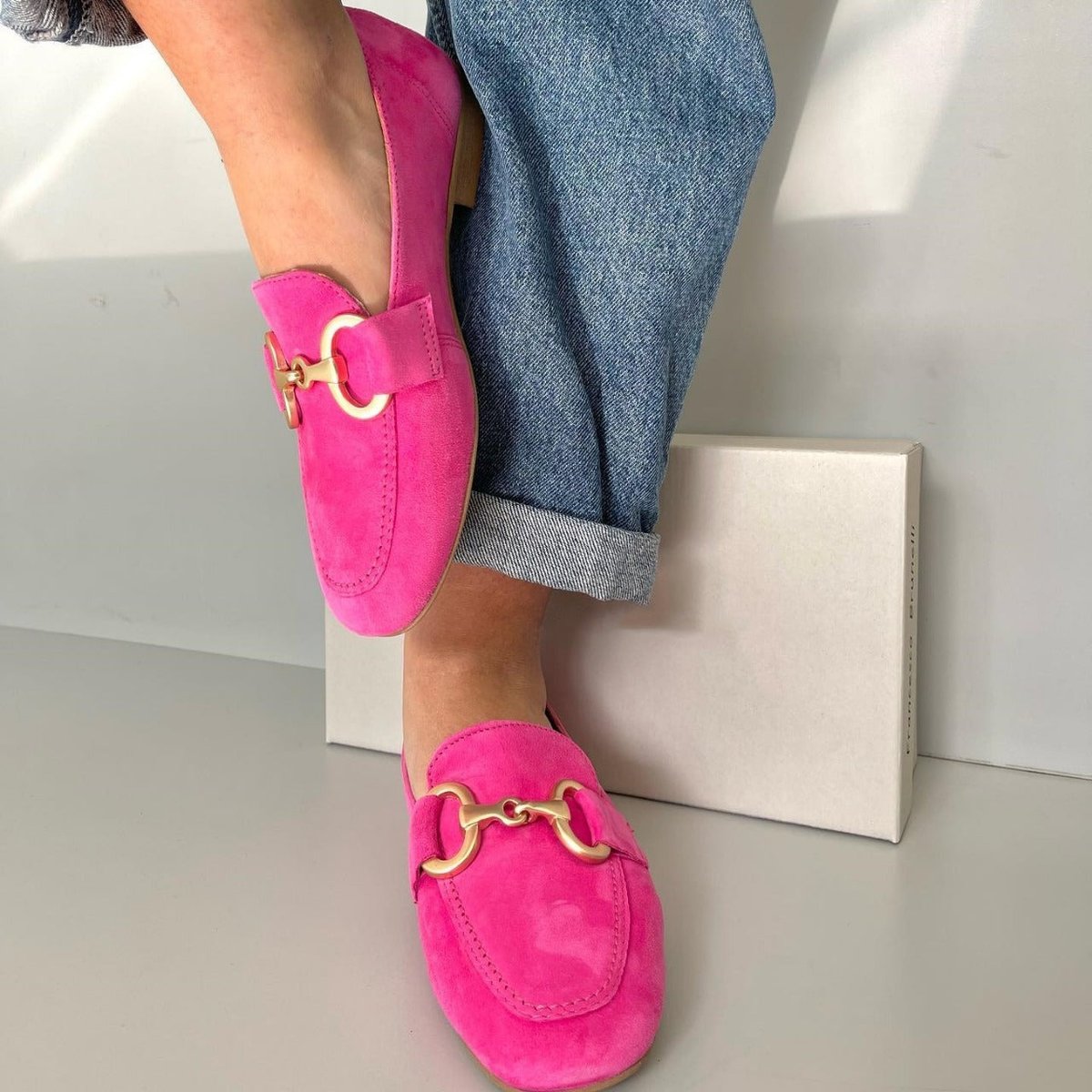 Women's Suede Horsebit Loafers Gold-Bit Slip-On Flats - Pink