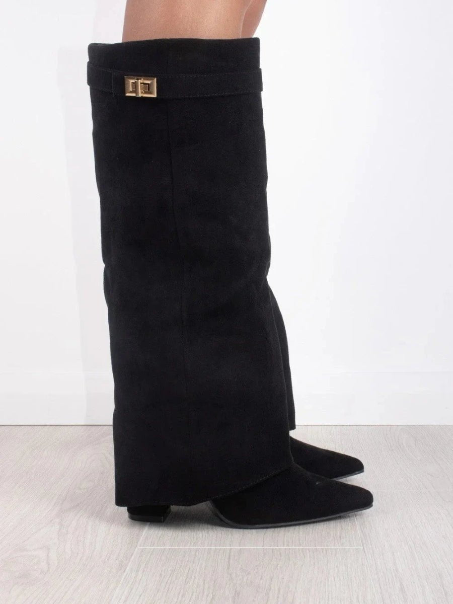 Women's Suede Knee-High Gold Hardware Boots