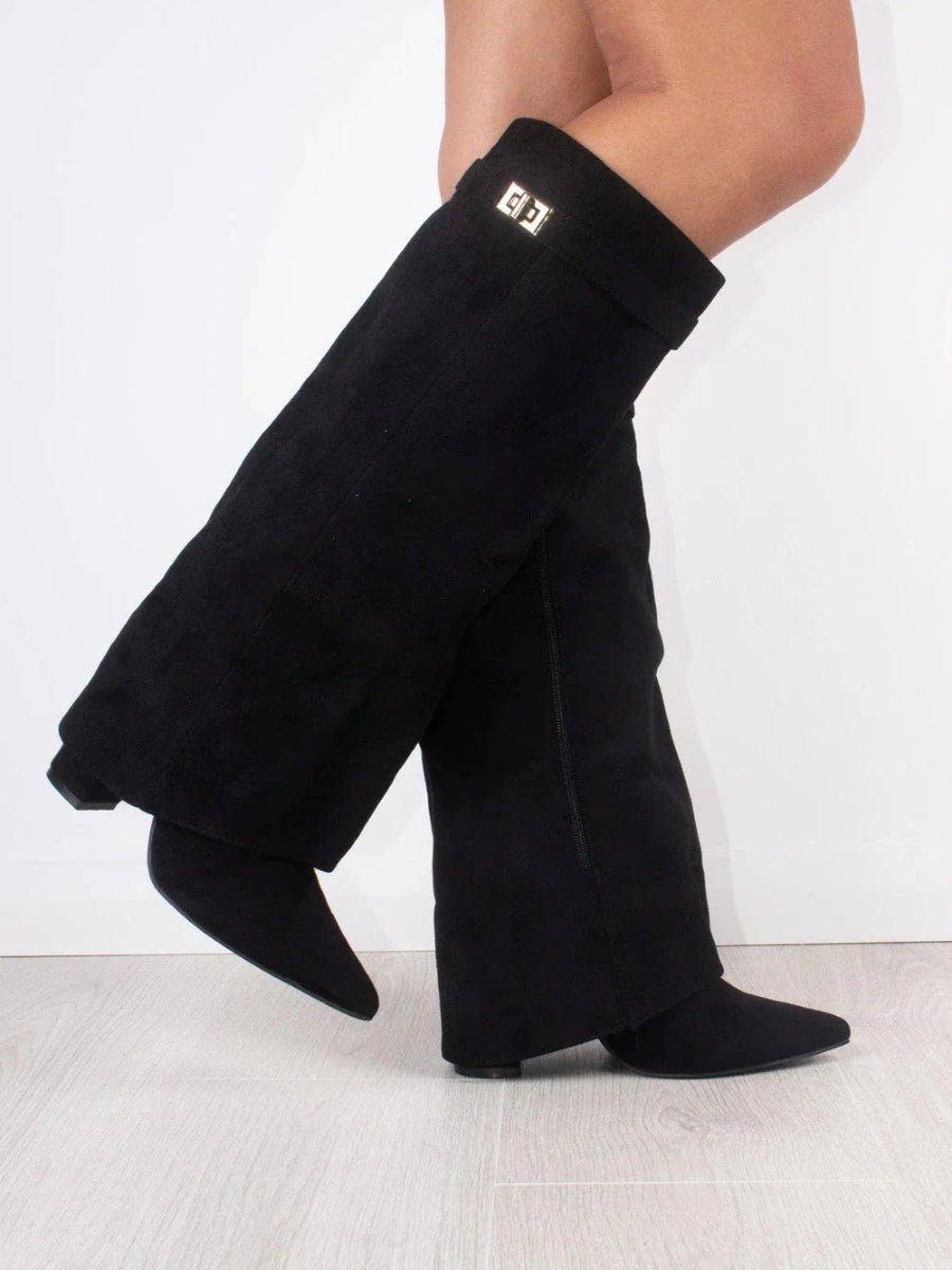 Women's Suede Knee-High Gold Hardware Boots