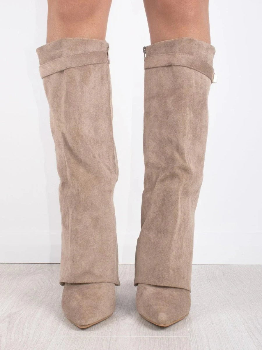 Women's Suede Knee-High Gold Hardware Boots