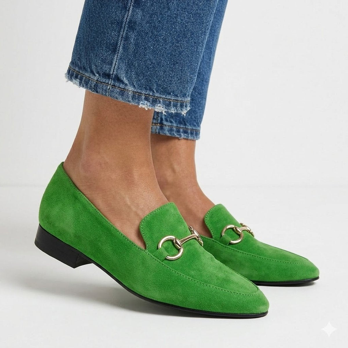 Women's Suede Slip-On Horsebit Loafers Everyday Comfort Flat Shoes - Green