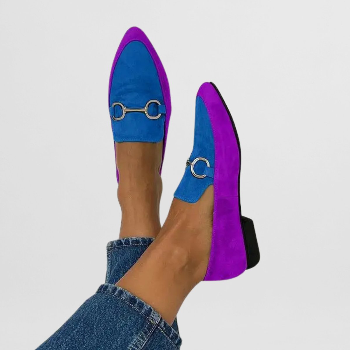 Women's Suede Slip-On Horsebit Loafers Everyday Comfort Flat Shoes - Blue