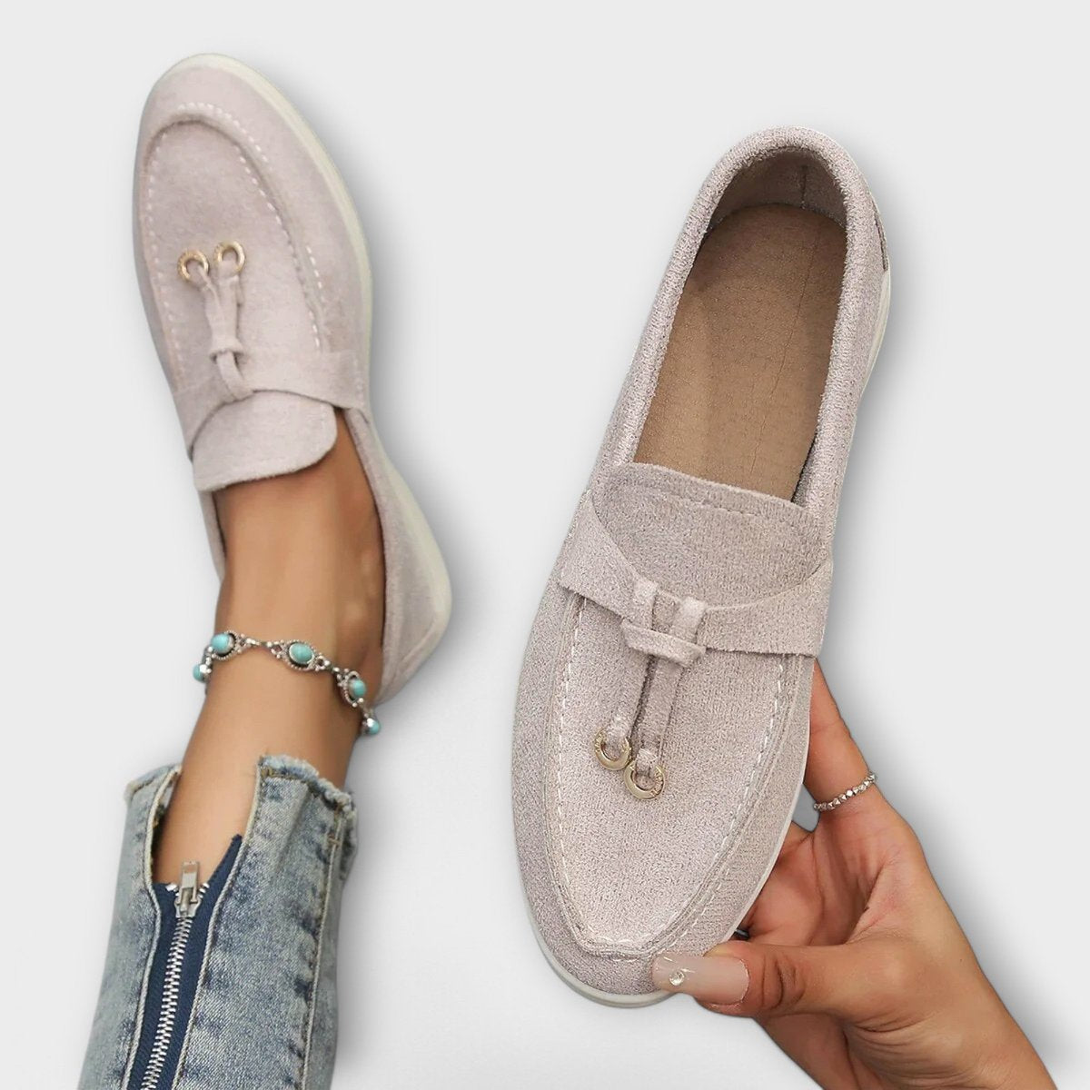 Women's Suede Slip-On Loafers Flat Casual Everyday Shoe - Beige
