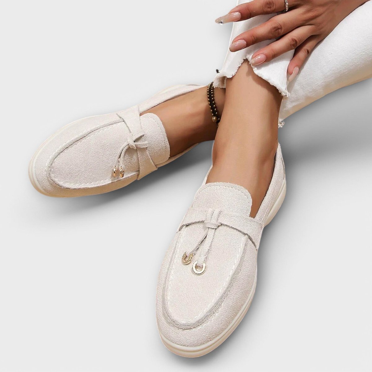 Women's Suede Slip-On Loafers Flat Casual Everyday Shoe - White