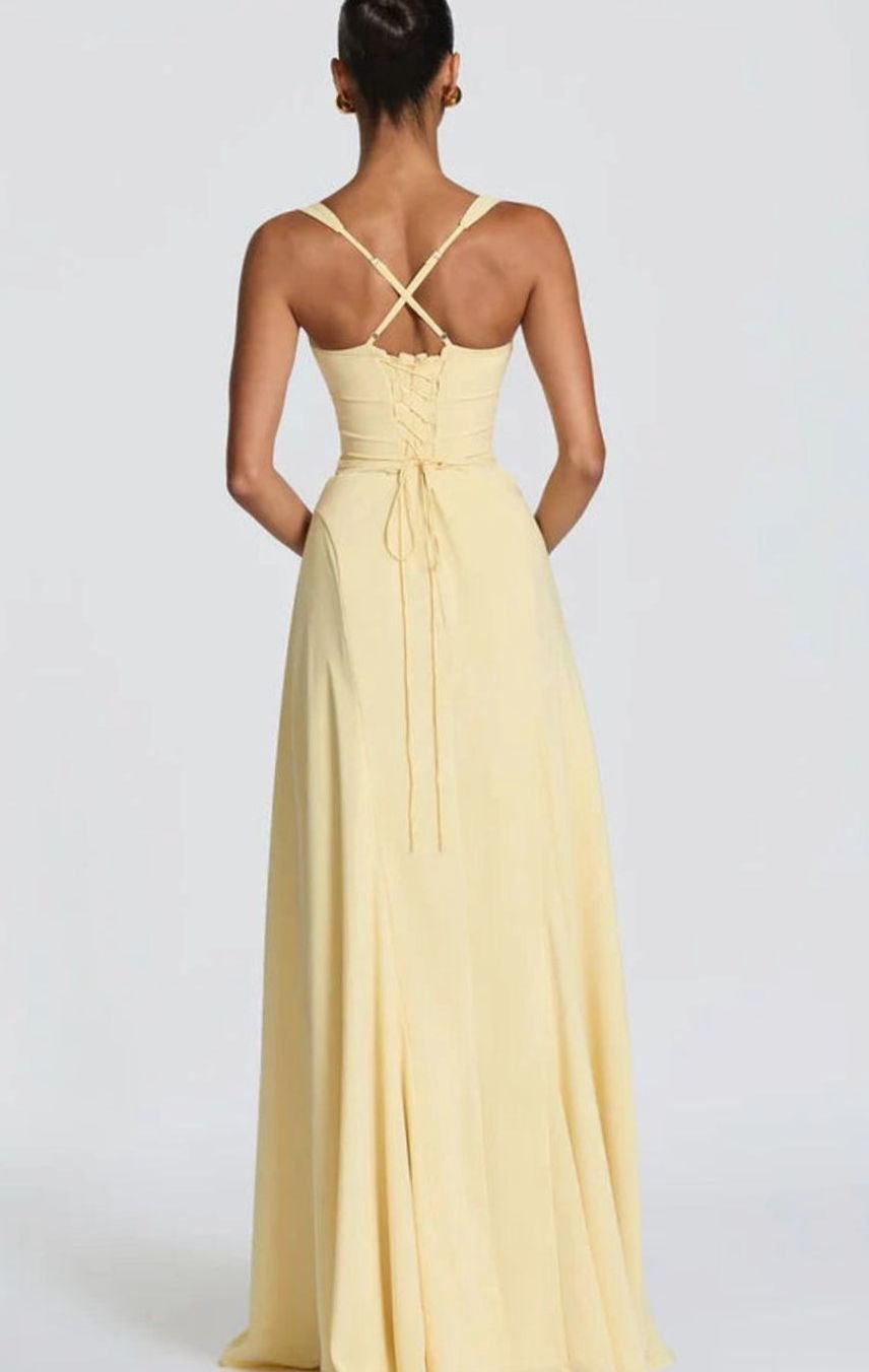 Women's Sweetheart Lace-Up Back Thin Strap Flared Maxi Dress