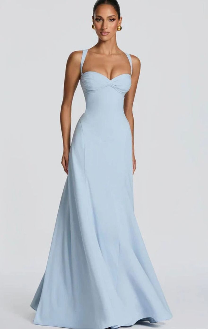 Women's Sweetheart Lace-Up Back Thin Strap Flared Maxi Dress