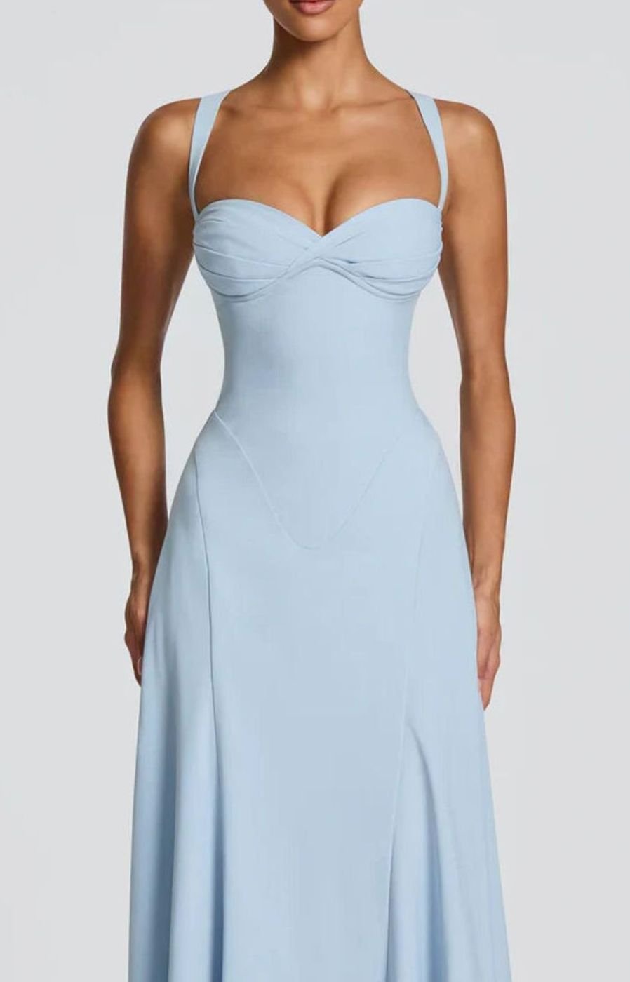 Women's Sweetheart Lace-Up Back Thin Strap Flared Maxi Dress