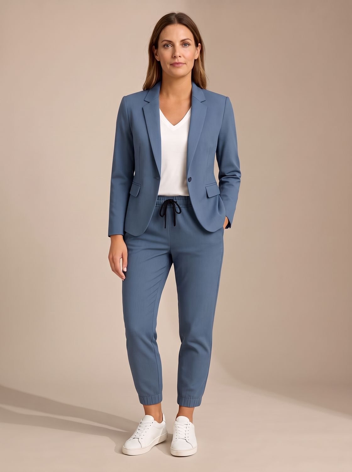 Women's Tailored Blazer Jogger Pants Two-Piece Suit Set - Blue